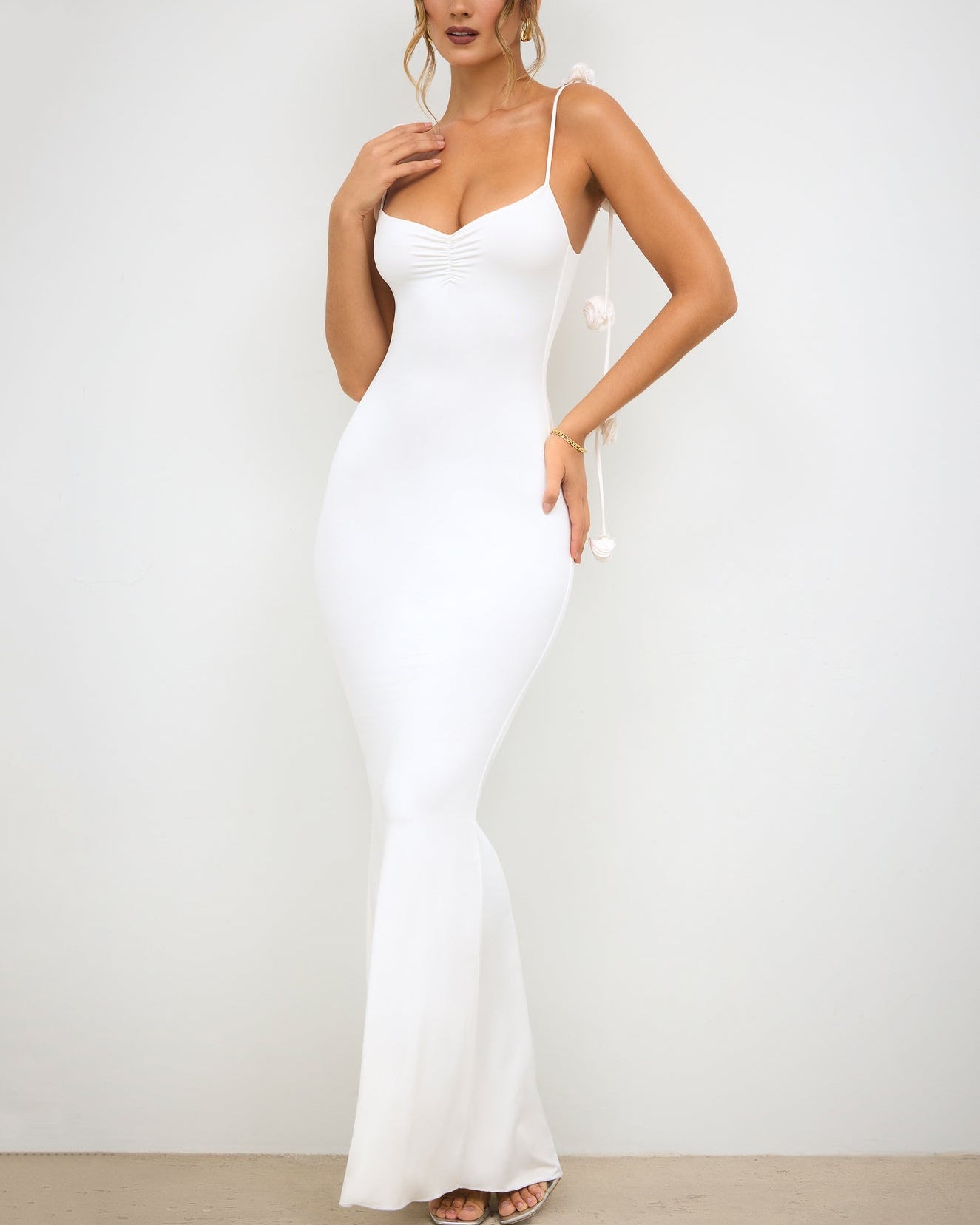 Backless Straps 3-Dimensional Flower-Embellished Suspender Long Dress