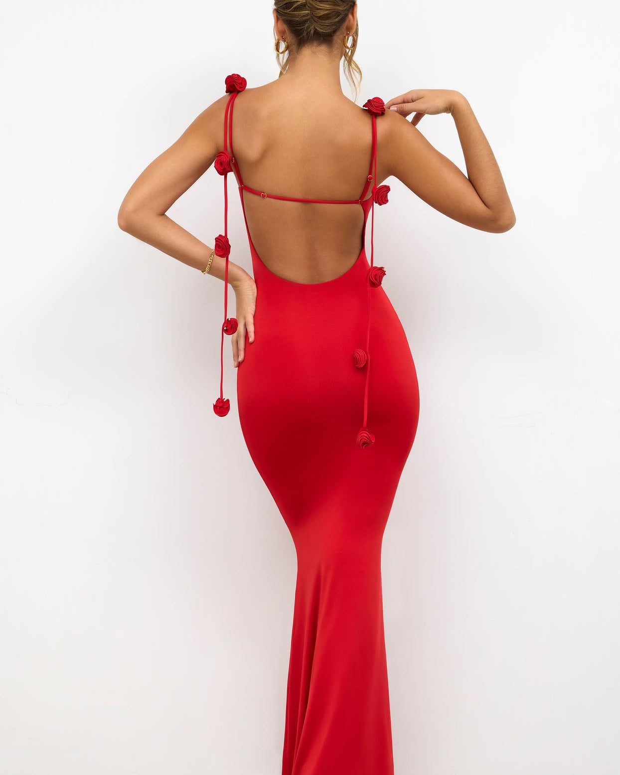 Backless Straps 3-Dimensional Flower-Embellished Suspender Long Dress